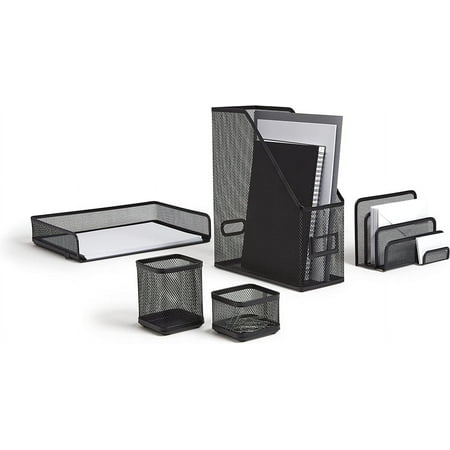 5 Piece Wire Mesh Organizer Set, Matte Black