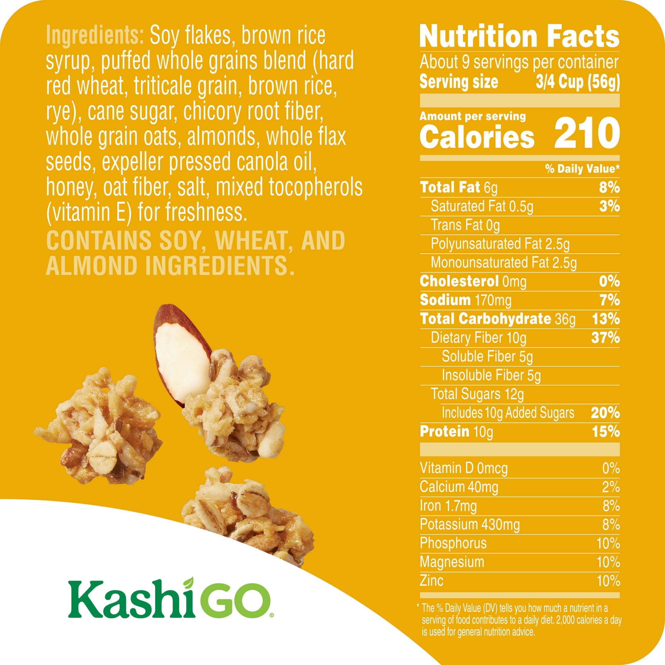 Kashi GO Honey Almond Flax Crunch Protein Cereal, 10g Protein, 17.7 oz