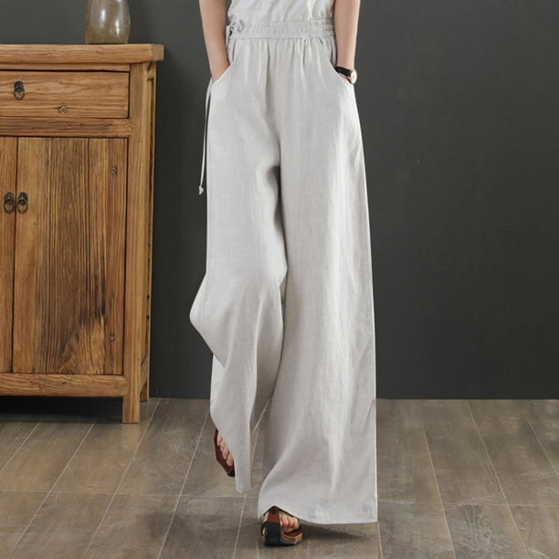 WILLBEST Pantalones Casuales para Mujer, Holgados, de Pierna Ancha, Cintura Alta, Rectos, Estilo Retro Literario, para Uso Diario. Extra Grande