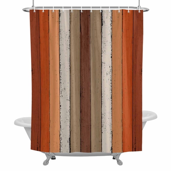 Shower Curtain, Orange Farmhouse Striped Waterproof Fabric Bathroom Shower Curtains Set with Hooks,72 X 72 Inch Long, Vintage Wood Texture Mottled