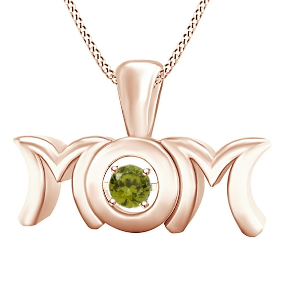 AFFY Mother's Day Jewelry Gifts Round Simulated Peridot Mom Pendant Necklace In 14k Rose Gold Over Sterling Silver