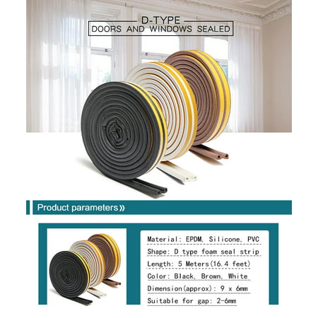 5Meter D Type Draught Excluder Self-Adhesive Weather Stripping Weatherstrip Soundproofing Rubber Foam Seal Strip For excluder Door &