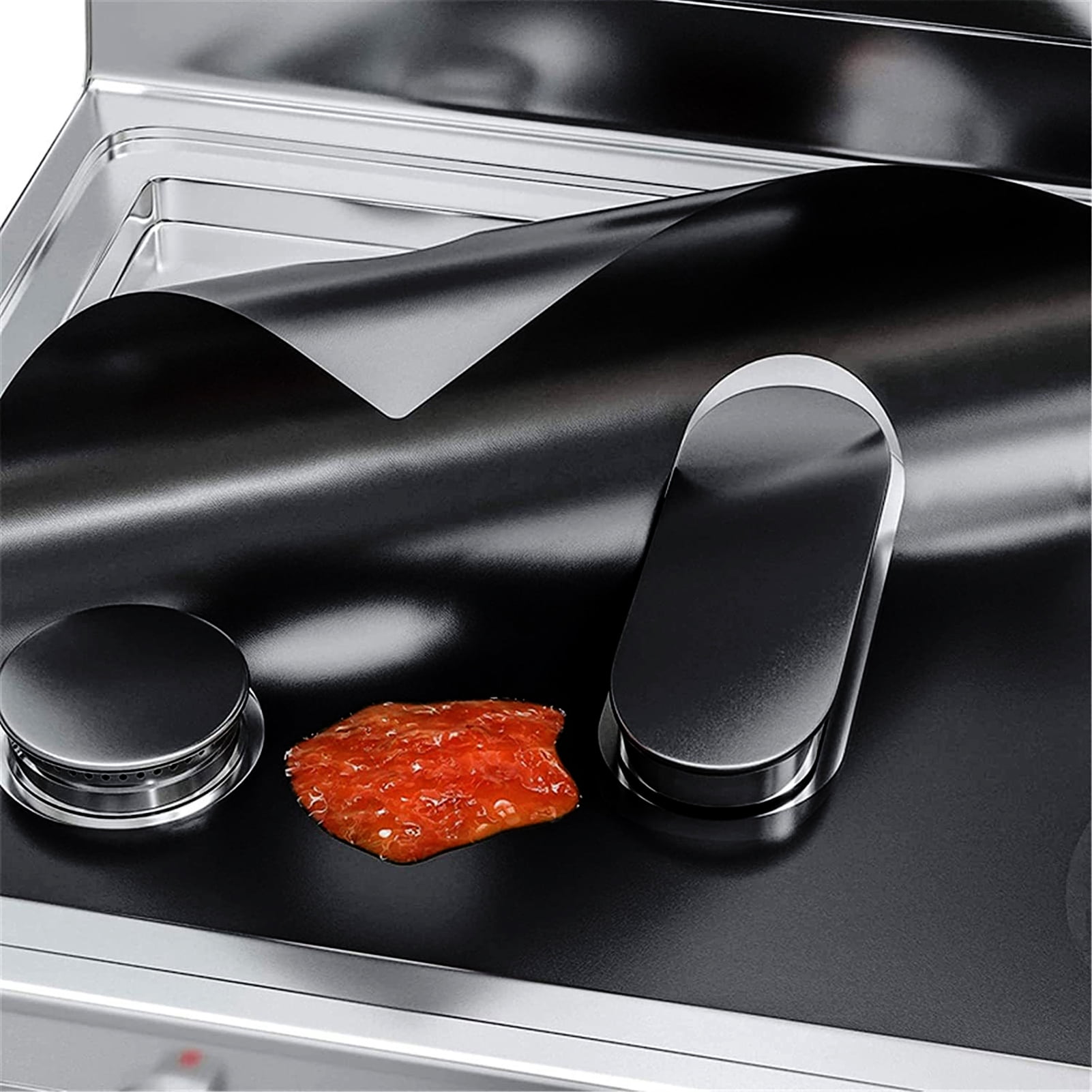 HomeLife 1 Set Gas Stove Top Cover with 5 Holes 3 Gap Strips Heat Resistant Dishwasher Safe Reusable Non-stick Silicone Gas Stove Cover Guard Protector Kitchen Supplies