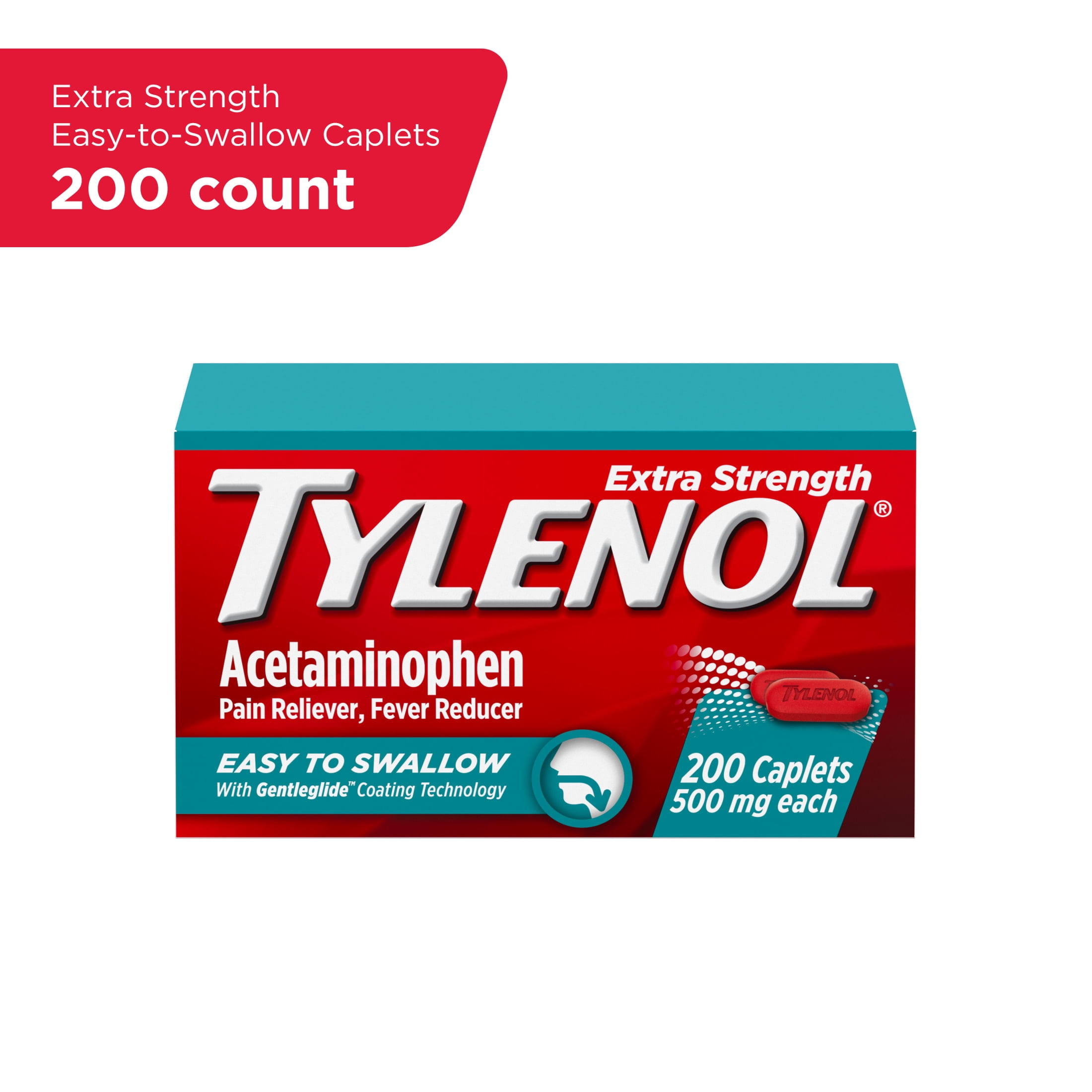 (3 pack) Tylenol Extra Strength Acetaminophen, Easy to Swallow Caplets, Value Size, 200 Count
