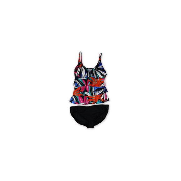 I.N.C Womens Tropical Ruched Brief 2 Piece Tankini, Multicoloured, 20