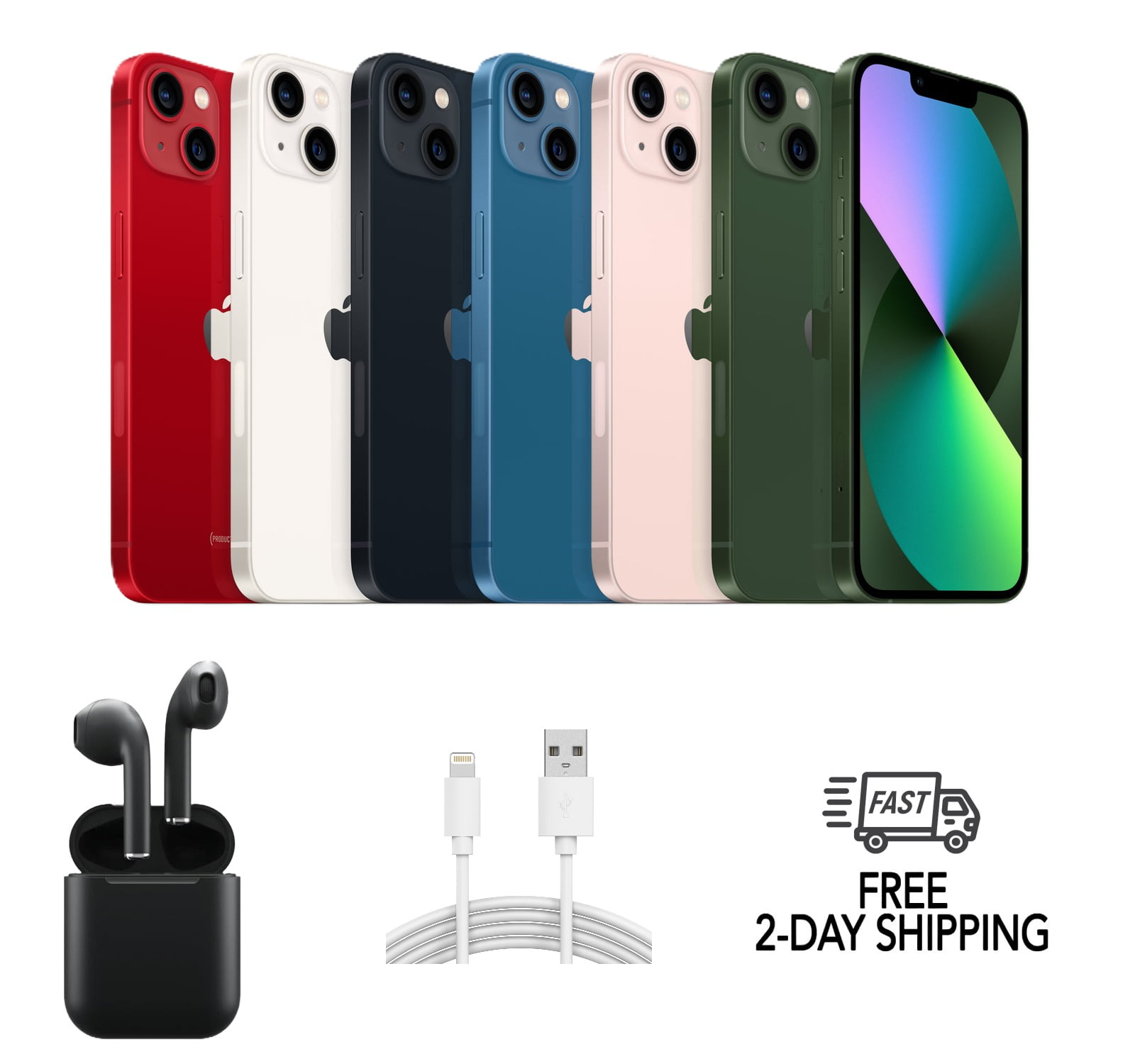 Restored Apple iPhone 13 A2482 (Fully Unlocked) 256GB Pink w/ Wireless Earbuds (Refurbished)