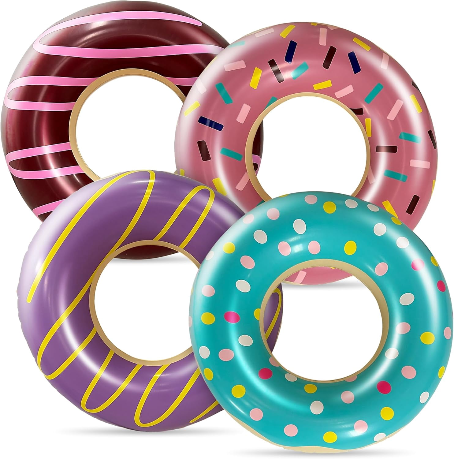 4E's Novelty 4-Pack Pool Donut Floats 30" Swim Rings For Kids & Adults, Vibrant, Durable Pool Party Floaties