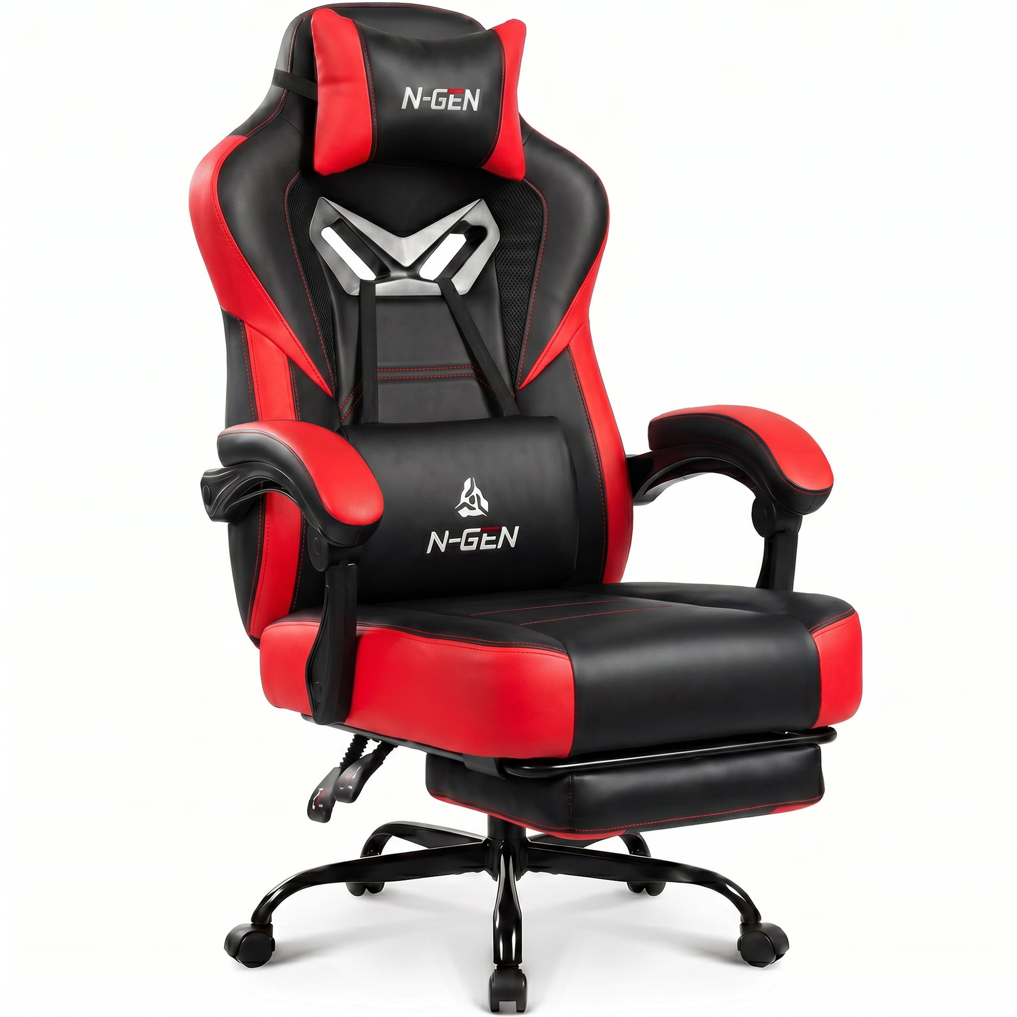 N-GEN GAMING Big & Tall Gaming Chair with Footrest and Lumbar, Red Black