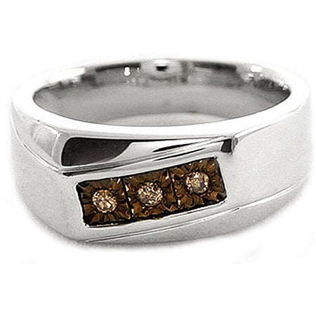 Men's Brown Diamond Accent Three-Stone Sterling Silver Ring