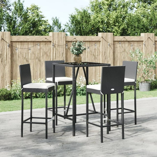 vidaXL 5 Piece Garden Bar Set with Cushions Black Poly Rattan