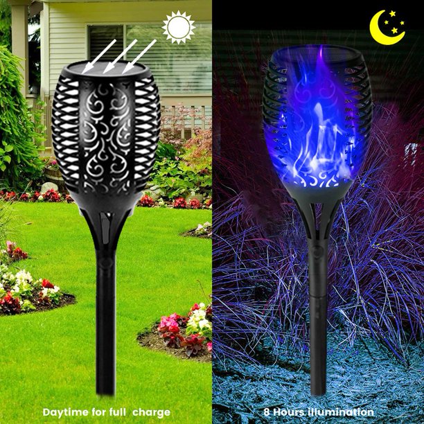 Antorcha de llama solar de 12 LED Luz azul parpadeante Lámpara de noche Decoración de patio (4 piezas) Likrtyny Para estrenar