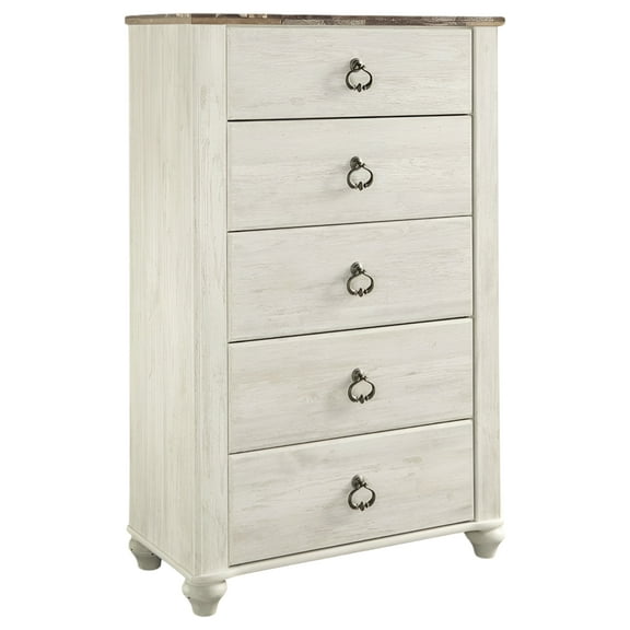 Ashley Furniture Willowton Wood 5 Drawer Chest in White Finish