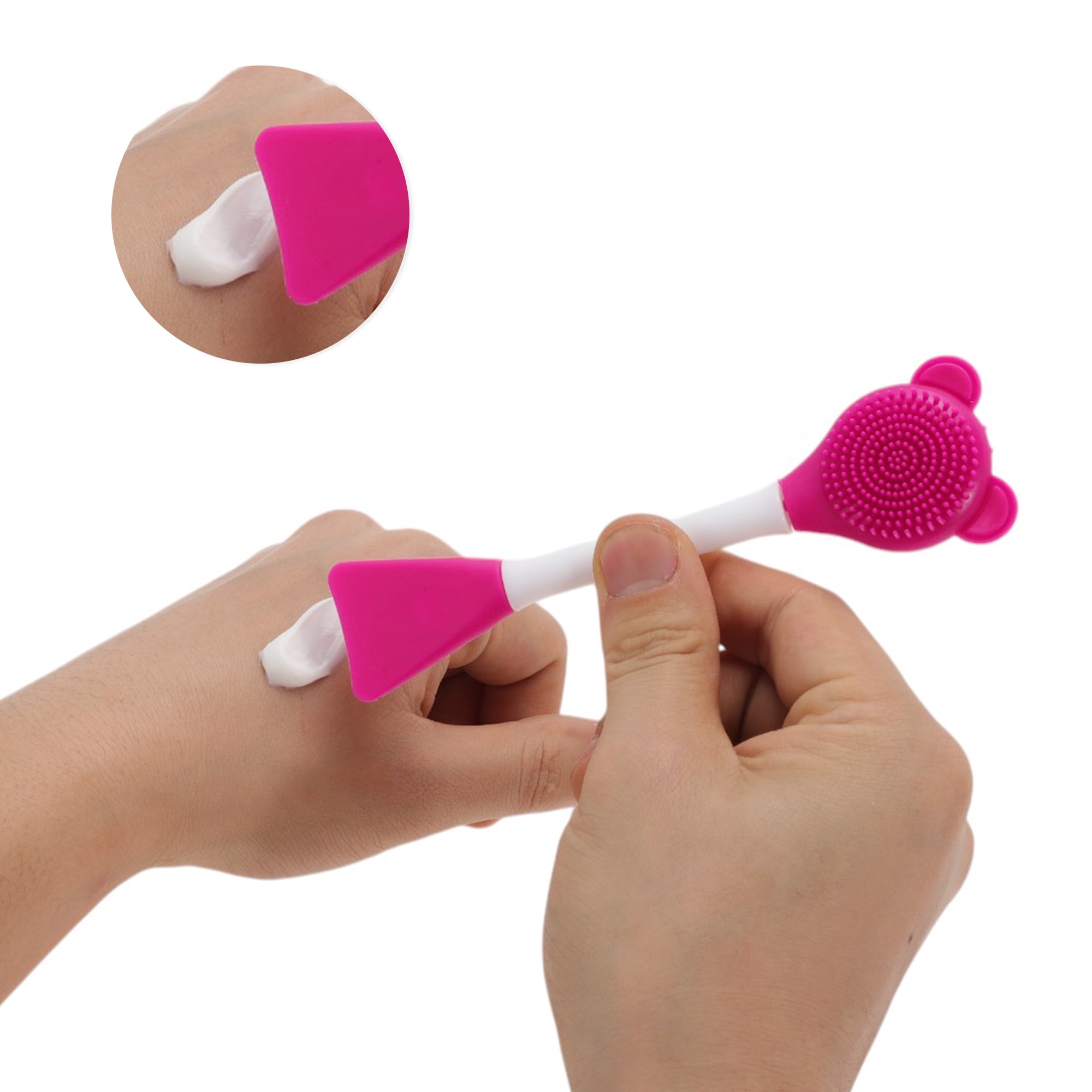 Unique Bargains Smooth Fan-shaped Facial Mask Brush 2 Pcs Rose Red