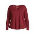 thumbnail image 5 of Terra & Sky Long Sleeve V Neck T-Shirt (Women's Plus) Maroon, 5 of 5