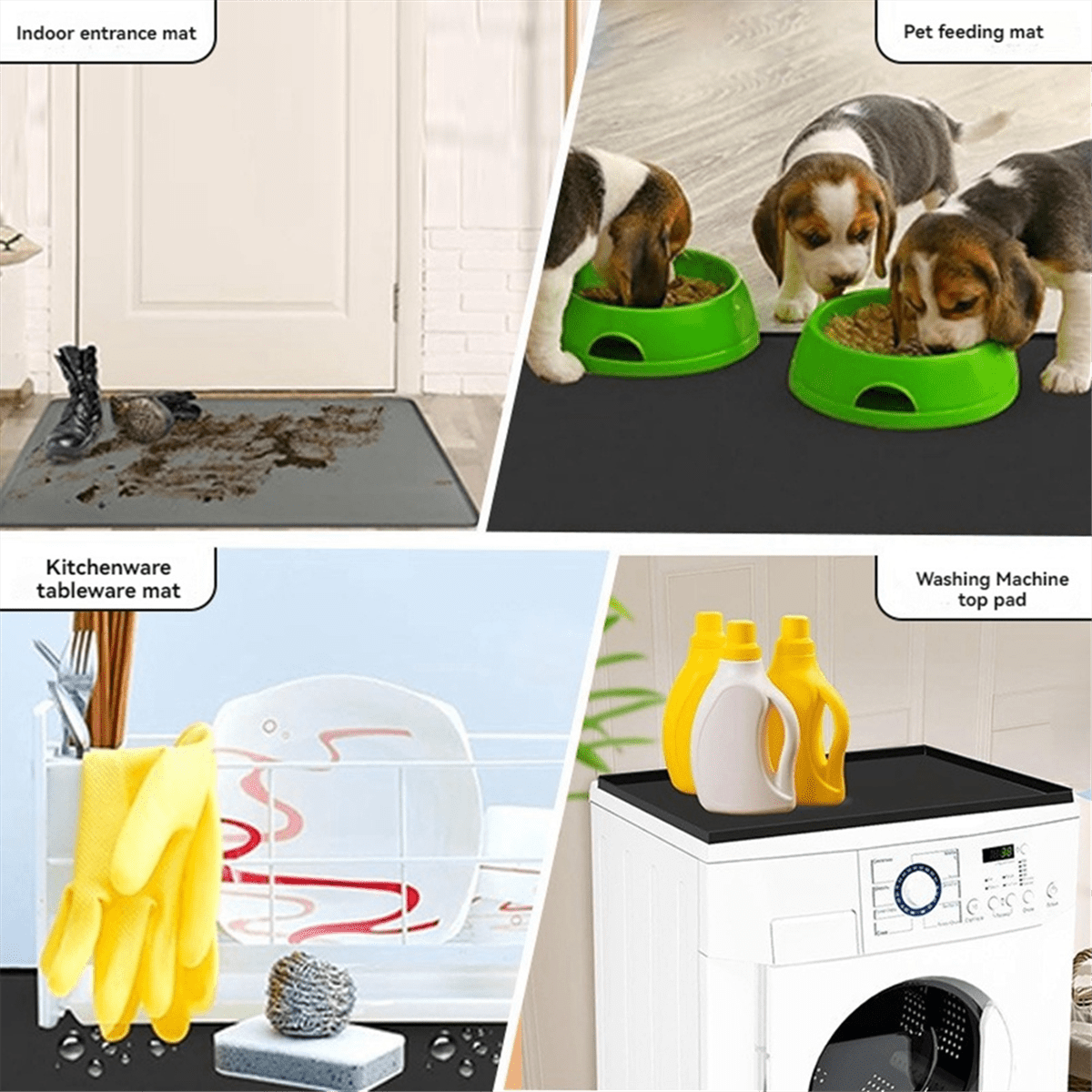 Refrigerator Floor Protector,Mini Fridge Silicone Mat,Fridge Under Mat,Laundry Guard for Washer & Dryer,Drip Tray Black