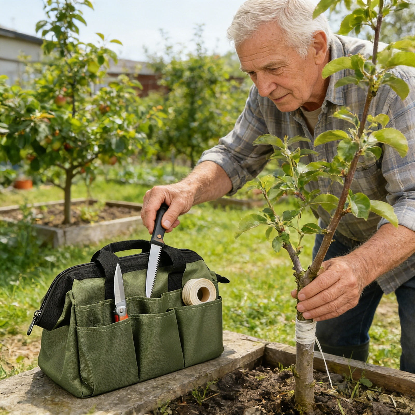 Multi Functional Folding Gardening Tool Storage Bag Handheld Organizer with Compartments, Heavy Duty Cloth Tote for Garden Tools Accessories