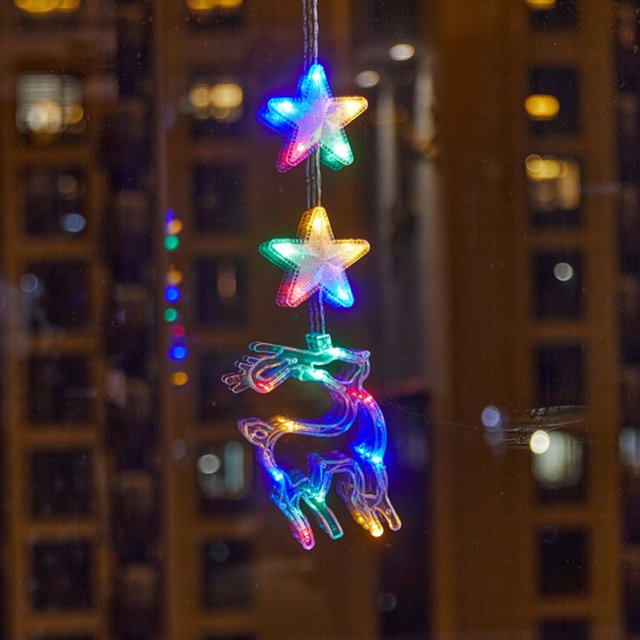 Clearance! Christmas Window Lights Decorations Battery Powered Christmas Window Hanging Multicolor Lighted Tree Bell Star Shaped LED Sucker Lamp For Xmas Tree Window Indoor Outdoor Decor