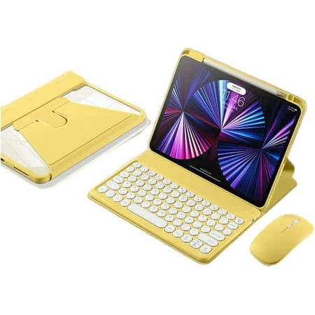 Timoom 360° Rotate iPad 9th/8th /7th Gen Case with Keyboard and Mouse Combo, Round Keys Magnetic Detachable Wireless Keyboard Case with Mouse and Pencil Holder