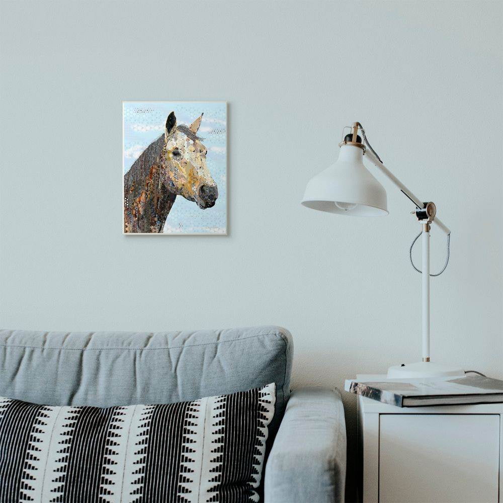 Stupell Industries Colorful Abstract Horse Animal Cool Blue Collage Design Wall Plaque Art by Dawn Allen