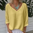 thumbnail image 2 of Taqqpue Women Cotton Linen Long Sleeve Shirts Casual Solid Color Lightweight V Neck T Shirts Beach Plus Size Pullover Blouse Tops, 2 of 7