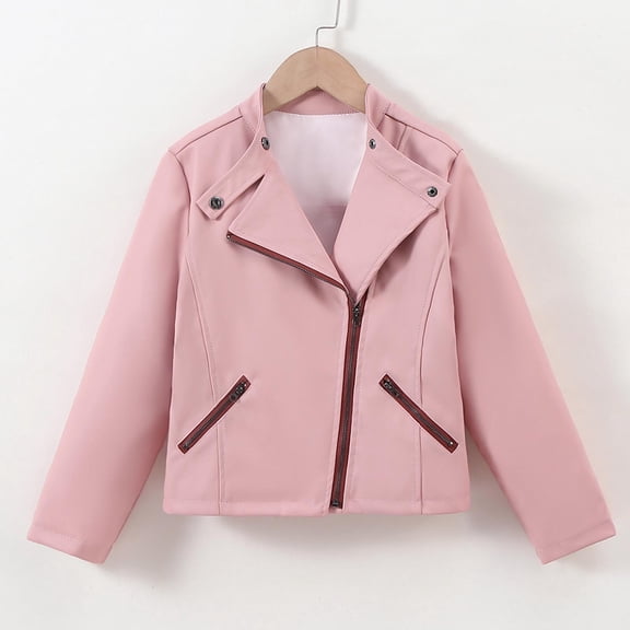 Tawop Girl Jacket Children's and Girls' Solid Color British Style Leather Jacket Cycling Children's Jacket Leather Jacket
