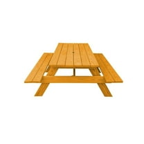 30 x 94 x 66 in. Natural Solid Wood Outdoor Picnic Table with Umbrella Hole