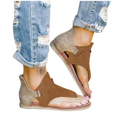 

Gladiator Sandals For Women Comfort Flat Sandals Summer Shoes For Women Vintage Flip Flops Zipper Comfy Sandals Flats Casual Beach Sandals