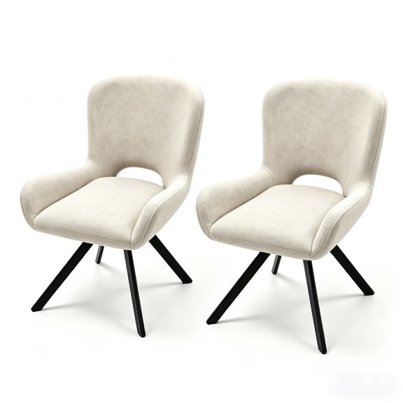 FFZ Set of 2 Fabric Dining Chairs with Cushioned Backrest and Metal X-Frame Legs, 24.4 x 21.25 x 31.8, Beige