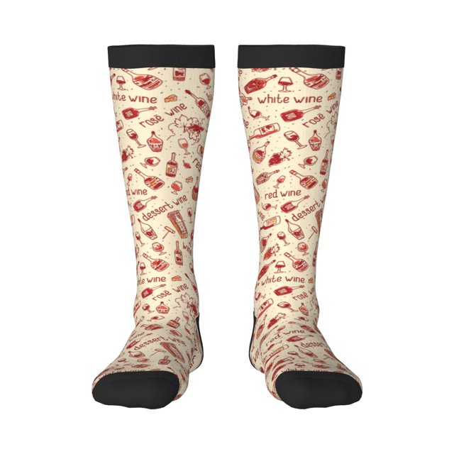 Fotbe Red Wine Calcetas Divertidas Estampadas para Hombre y Mujer, Calcetas de Algodón hasta la Rodilla para Caminar, Correr, Enfermería y Embarazo