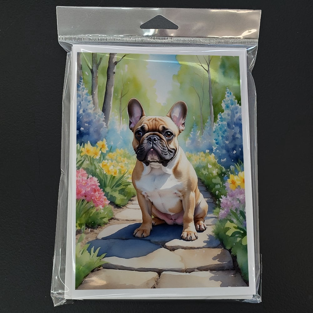 French Bulldog Spring Path Greeting Cards Pack of 8 7 in x 5 in