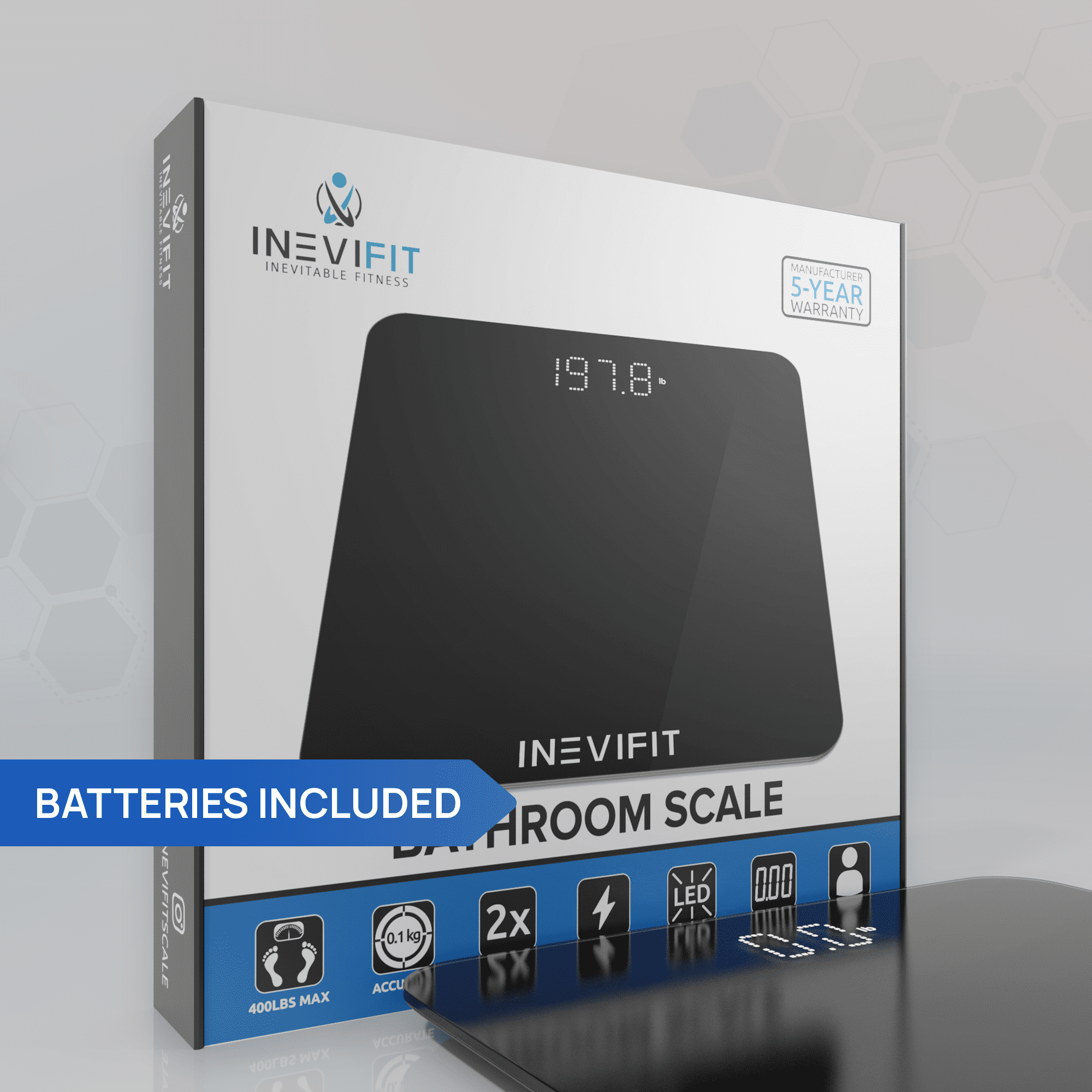 INEVIFIT Bathroom Scale, Highly Accurate Digital Bathroom Body Scale, Measures Weight up to 400 lbs. Includes a 5-Year Warranty - Black