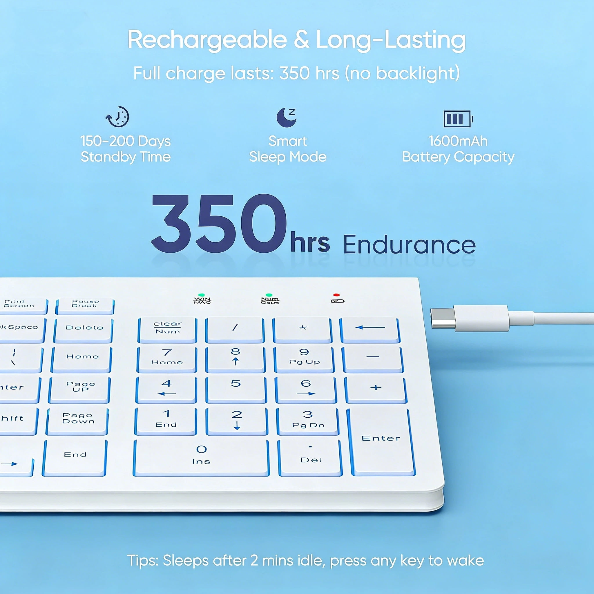 Slim Rechargeable Wireless Keyboard (White) – Quiet Backlit Keys for Home/Office/Travel (Works with Windows, Mac, PC)