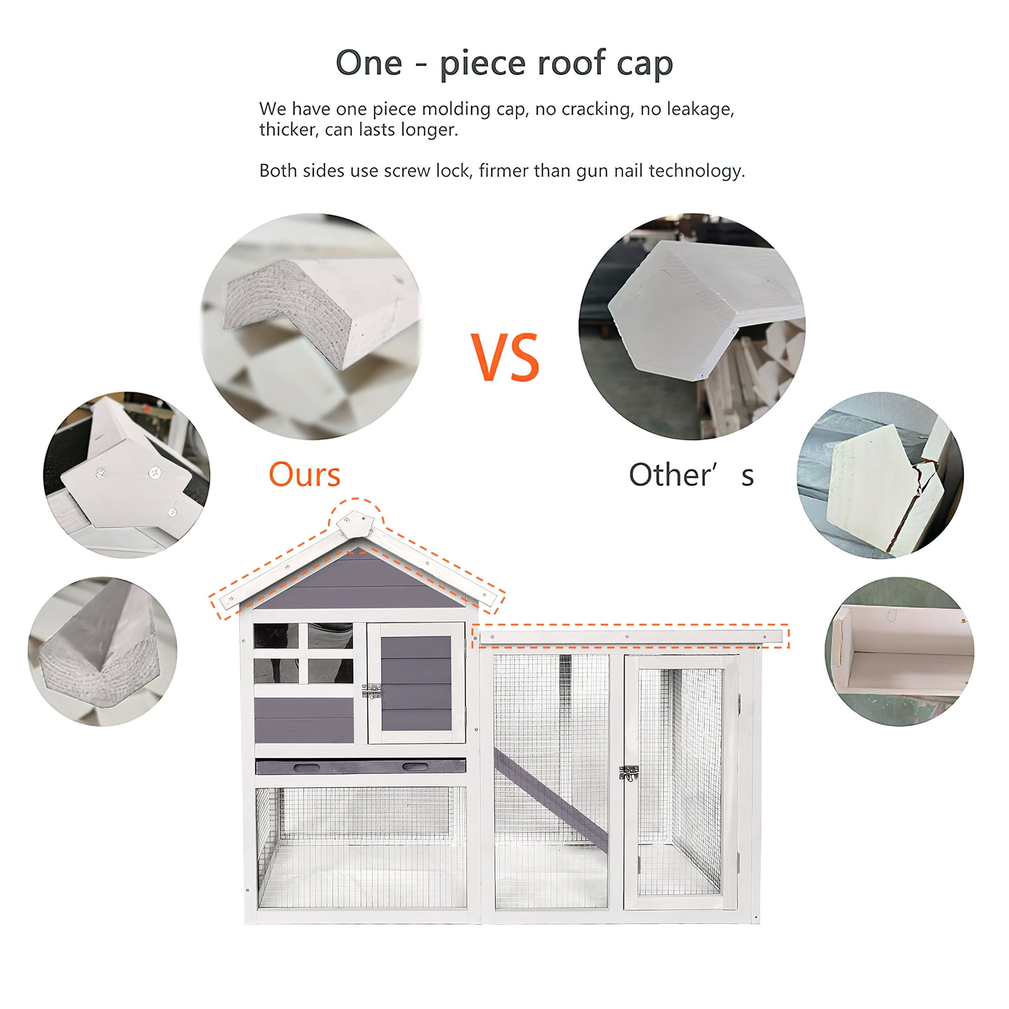 Aukfa 48" Wood Chicken Coop 2 Levels Rabbit Hutch with Pull Out Tray for Outdoor Indoor, Gray