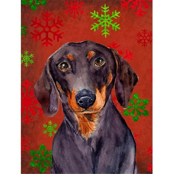 11 x 15 In. Dachshund Red And Green Snowflakes Holiday Christmas Flag, Garden Size