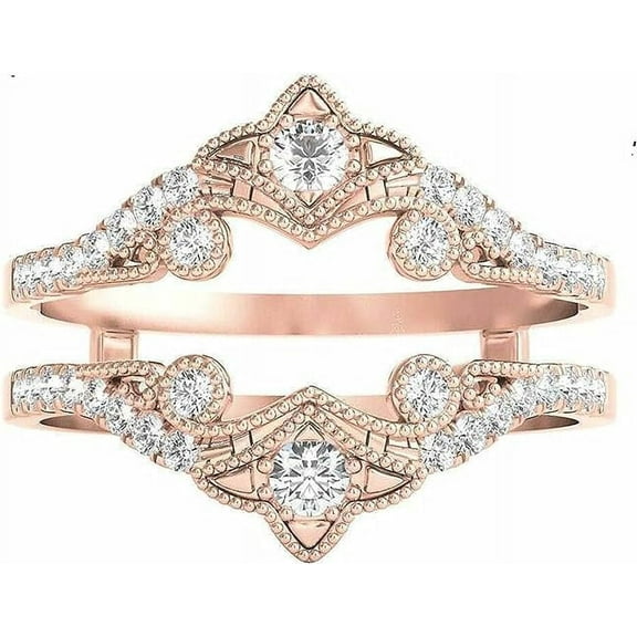 beryl_creation 925 Sterling Silver 3.00Ct Round Cut White Diamond Wrap Enhancer Engagement Wedding Ring 14k Rose Gold Finish For Women's & Girls - 5.5