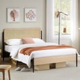 thumbnail image 1 of Queen Rattan Headboard Bed Frame with Safe Rounded Corners, Strong Metal Slats Support, Mattress Foundation, Noise-Free, No Box Spring Needed, White Oak, 1 of 9