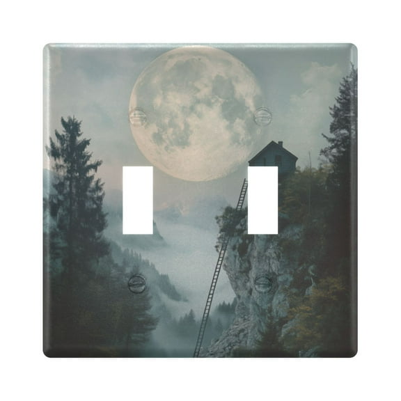 Yayeee Toggle Light Switch Wall Plate 2-Gang 4.56"x4.48" Decorative Outlet Cover, Moon and House
