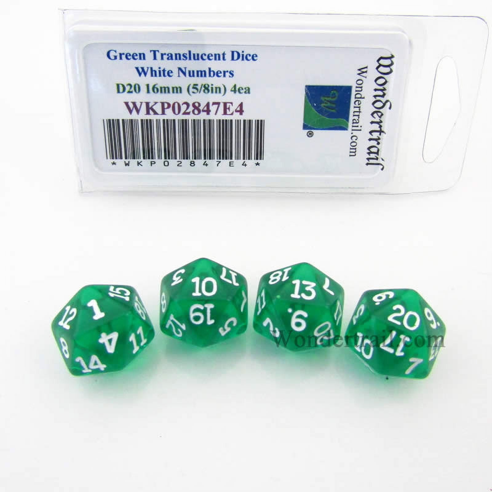 Wondertrail Gemini Dice Set - Green & Red D20 With White Numbers (Pack Of 2) - 16mm For Tabletop Games