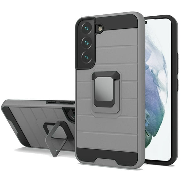 For Samsung Galaxy S22 Magnetic Ring Holder Rubber Hybrid Stand Kickstand Texture Rugged Armor Heavy Duty Military Grade Cover ,Xpm Phone Case [Gray]