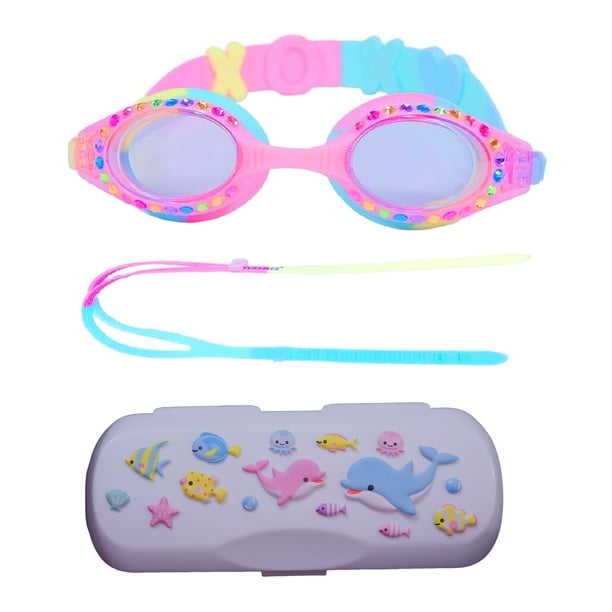 Gafas de natación YUENREE Bling para niñas de 4 a 12 años con funda Rainbow
