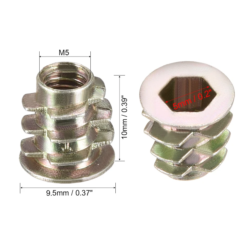 CIRCLE- Threaded Insert Nuts Zinc Alloy Hex Socket M5 Internal Threads 10Mm Length 50Pcs