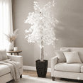 thumbnail image 3 of Artificial Tree, 6 ft Artificial Designer White Ficus Tree in Black Metal Pot by LCG Florals, Faux Designer Fake Indoor Tree for Living Room, Office, and Home Décor, 3 of 11