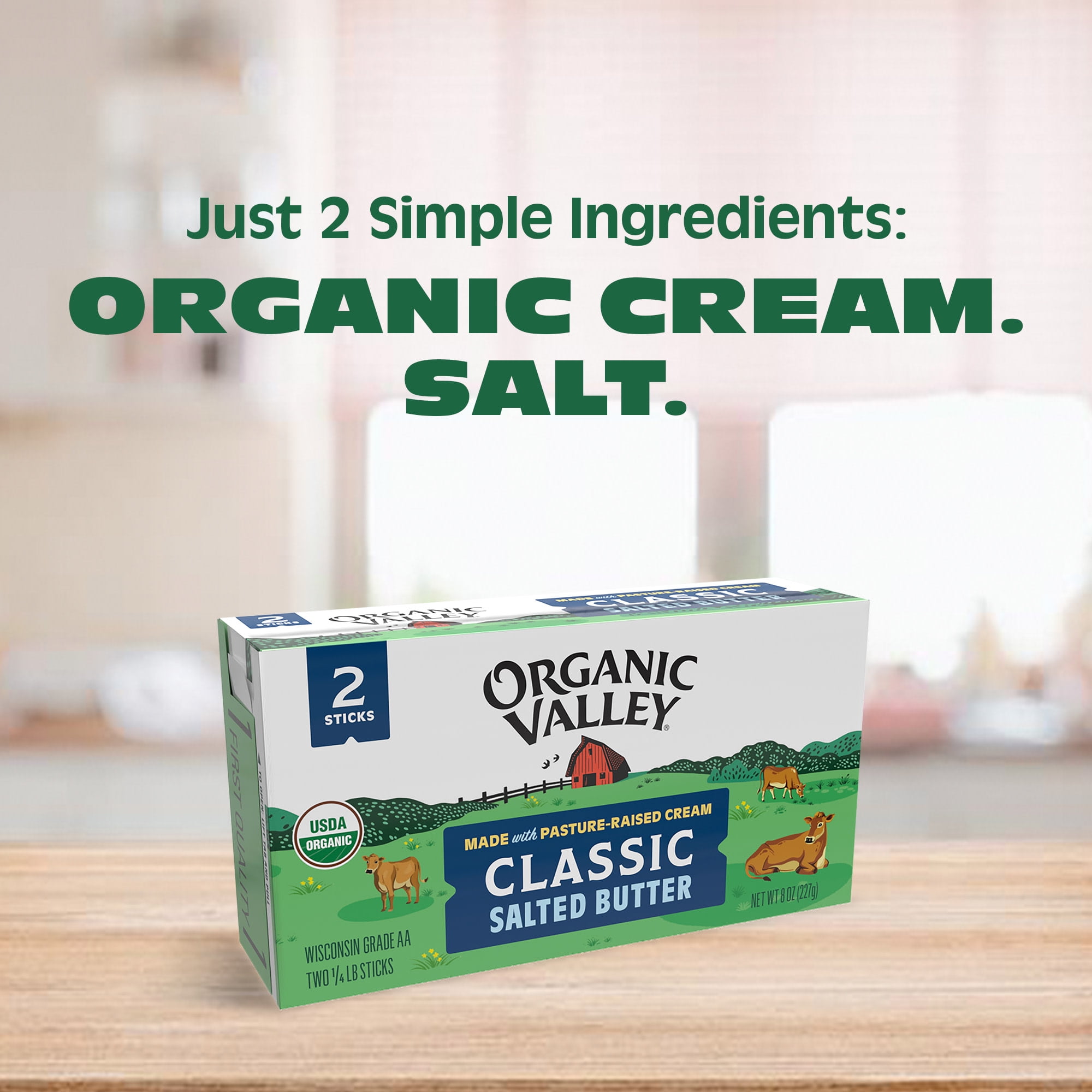 Organic Valley Salted Organic Butter, 8 oz Box, 2 Sticks