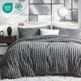 thumbnail image 1 of JOLUSERE Dark Gray Fluffy Striped Duvet Cover Queen Set, 3-Piece Super Soft Faux Rabbit Fur Winter Warm Fuzzy Comforter Cover, 1 of 14