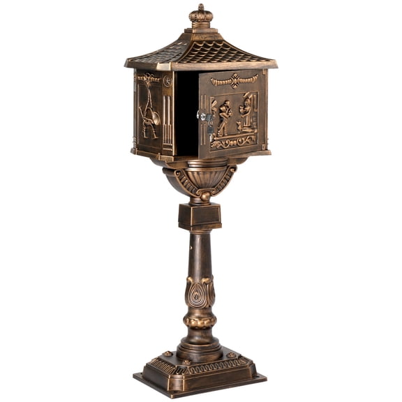 Cast Aluminum Lockable Mailbox, Locking Residential Mailboxes for Outside with Keys, Baffle Door, Expansion Bolts, Address Panel, In-Ground Rust-Proof Large Security Postal Mailbox, Antique Bronze