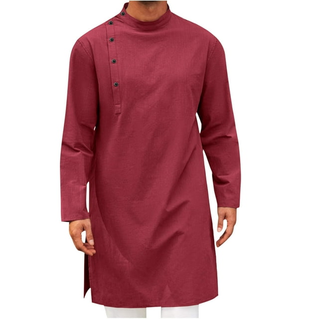 Dagugfen Mens Robes Long Sleeve Button down Side Split Loose Lightweight Casual Muslim Gown Thobe Tops