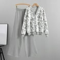 thumbnail image 2 of Womens 2 Piece Outfits Knit Sweater Sets Oversized Button Down Cardigan Wide Leg Pants Loungwear Print Tops Lounge Suits (Gray XL), 2 of 6