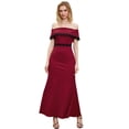 thumbnail image 1 of ANGEL FASHIONS Women Off Shoulder Wine Red Long Wedding Dress Small, 1 of 7