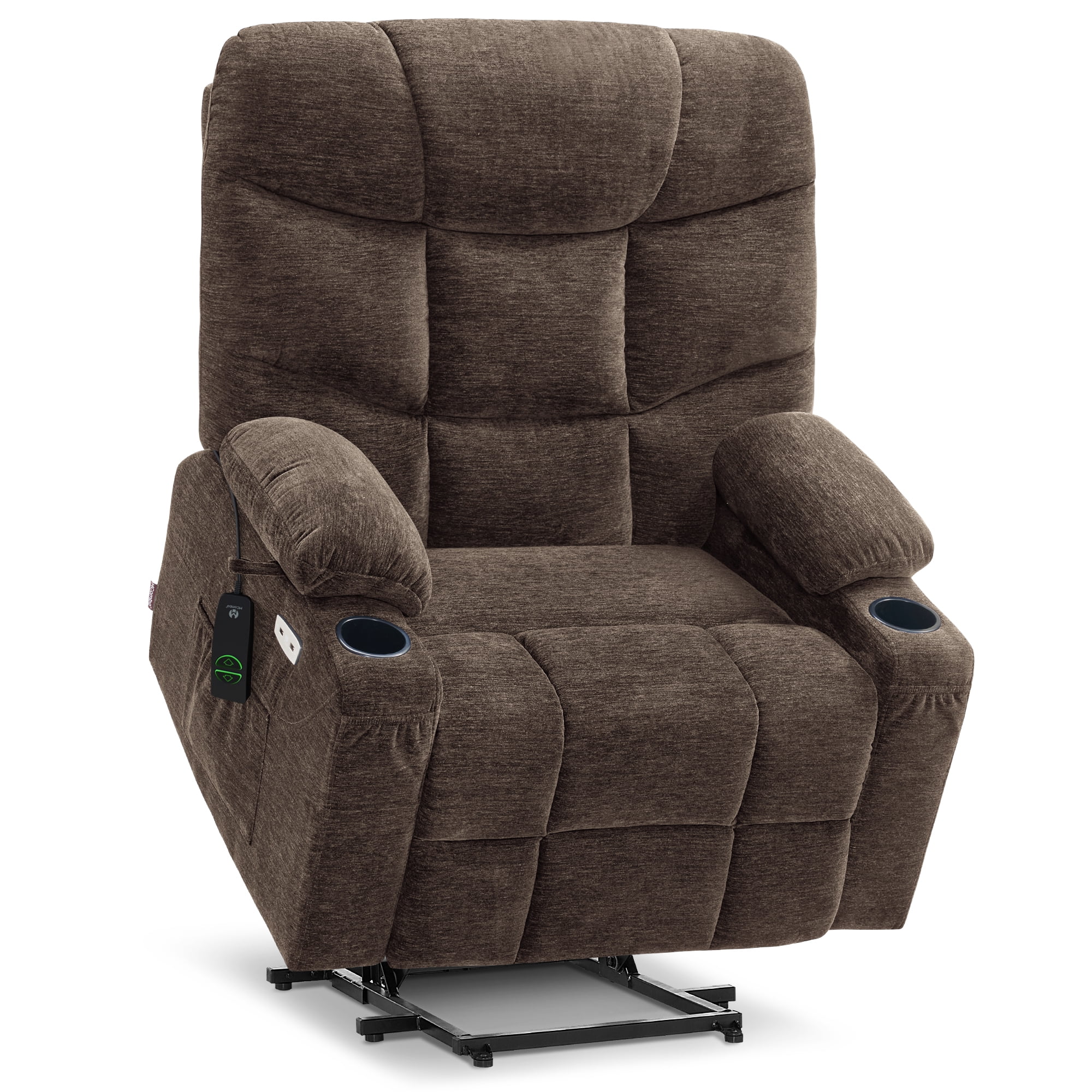 MCombo 27.2'' Extra Wide Power Lift Recliner Chair for 5'7"-6'2" Elderly, Fabric, Brown, Large-Oversize