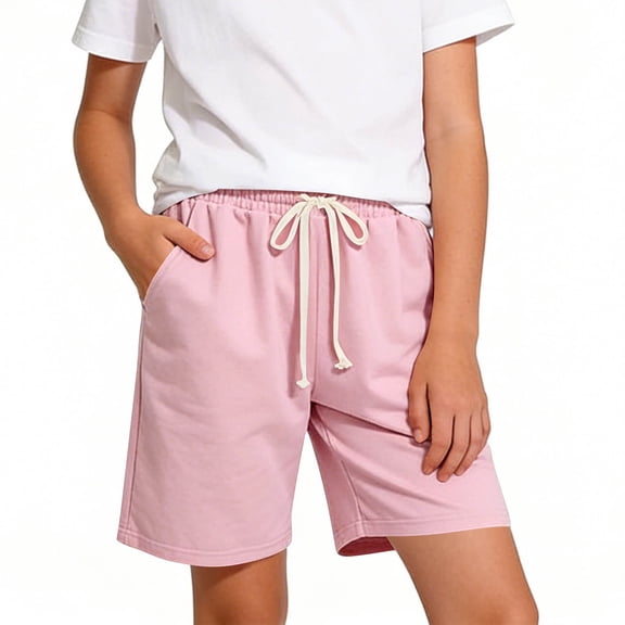 Cethrio Girls Casual Shorts Size 14-16, Elastic Waist Knee Length Knitting Cotton Summer Kids Shorts Pink Size 14-16
